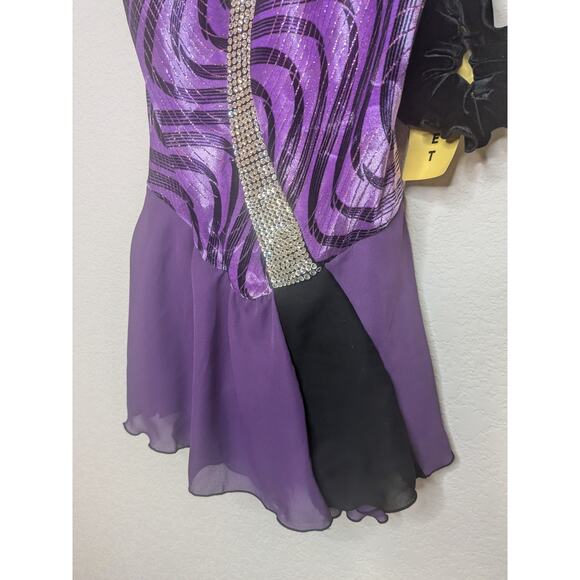 Jerry's Vibrations Figure Skating Dress Purple Black Crystals Women Adult Medium - Picture 4 of 8